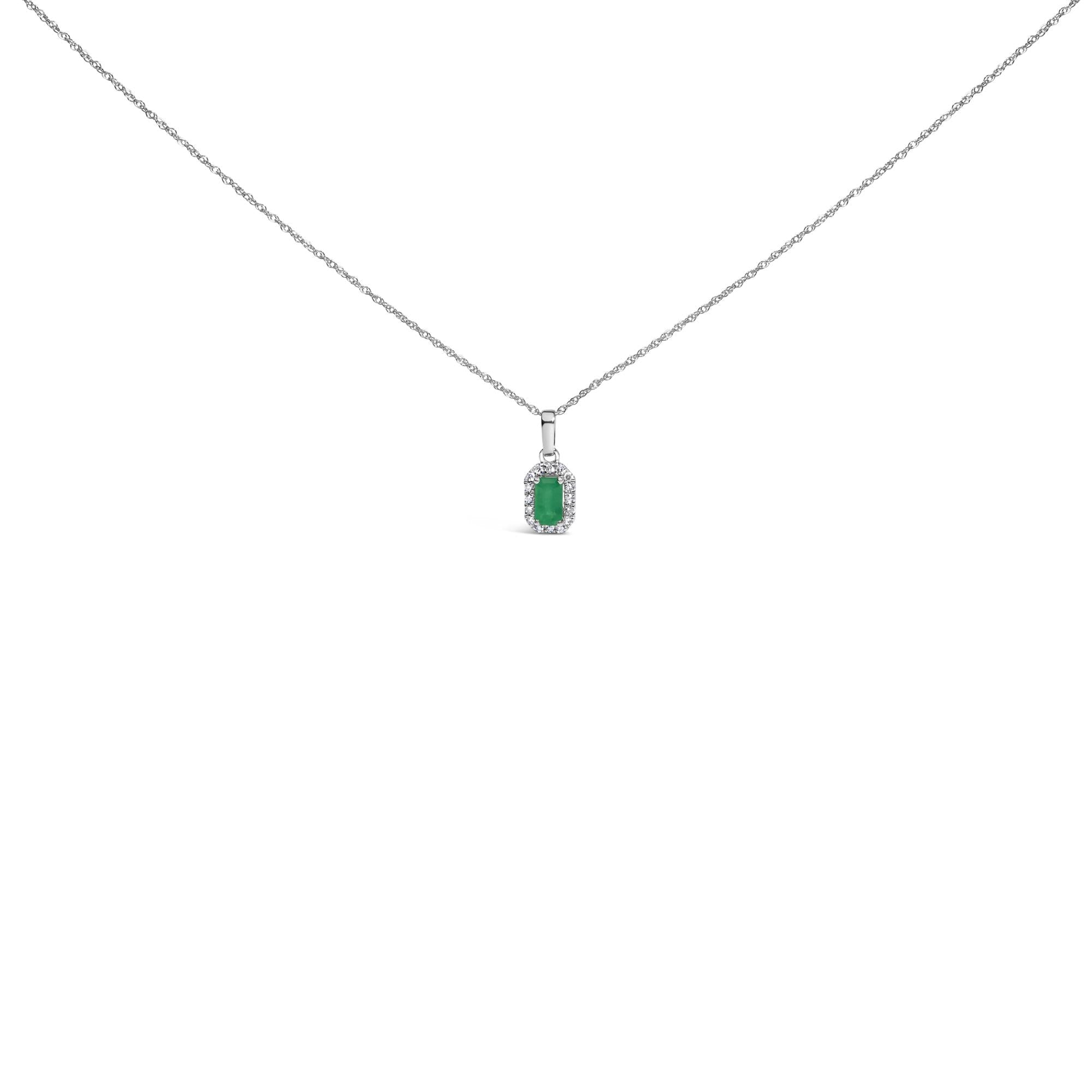 10K White Gold 5x3mm Gemstone and Diamond Accent Halo Octagonal Shape 18" Pendant Necklace (I-J Color, I1-I2 Clarity)-0