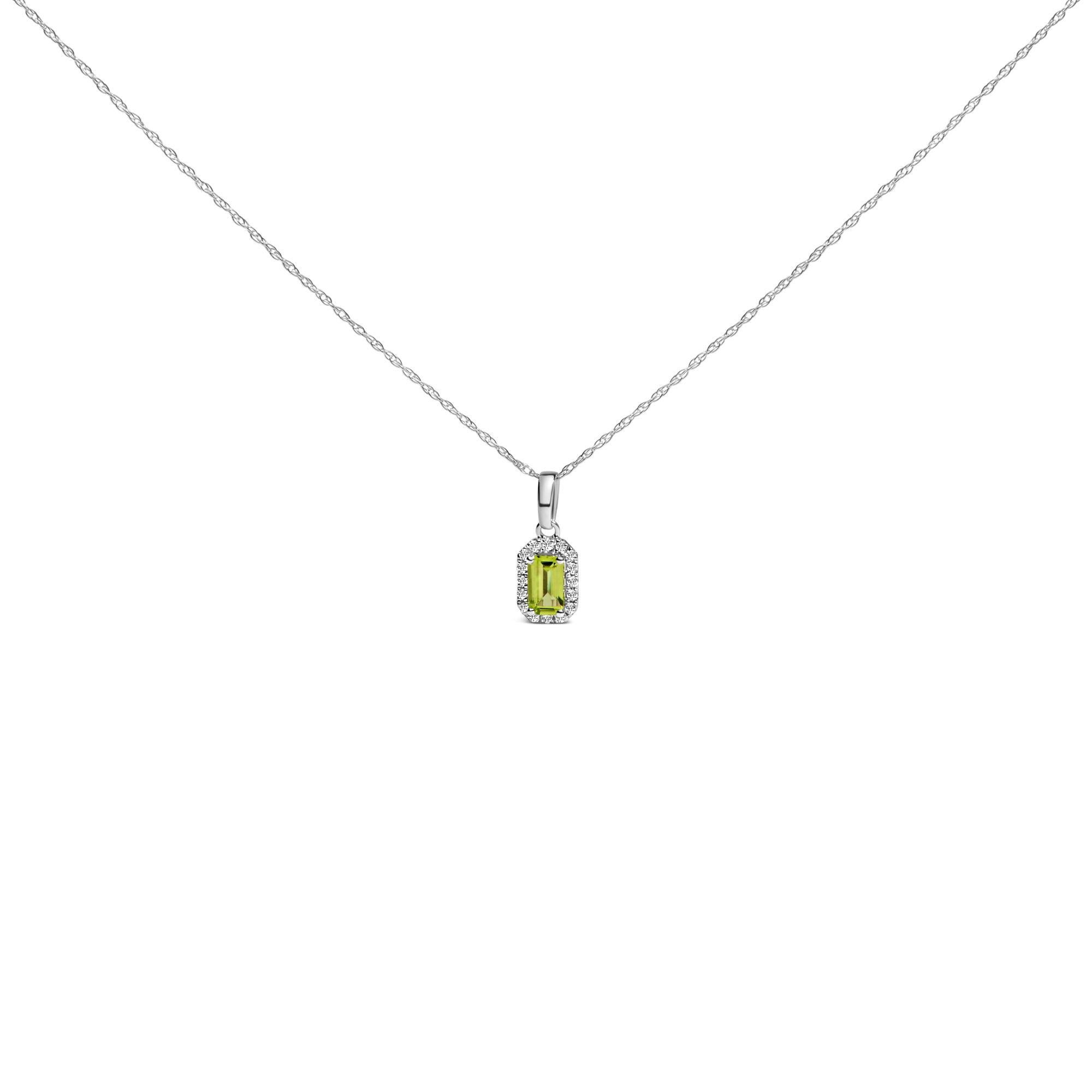 10K White Gold 5x3mm Gemstone and Diamond Accent Halo Octagonal Shape 18" Pendant Necklace (I-J Color, I1-I2 Clarity)-2