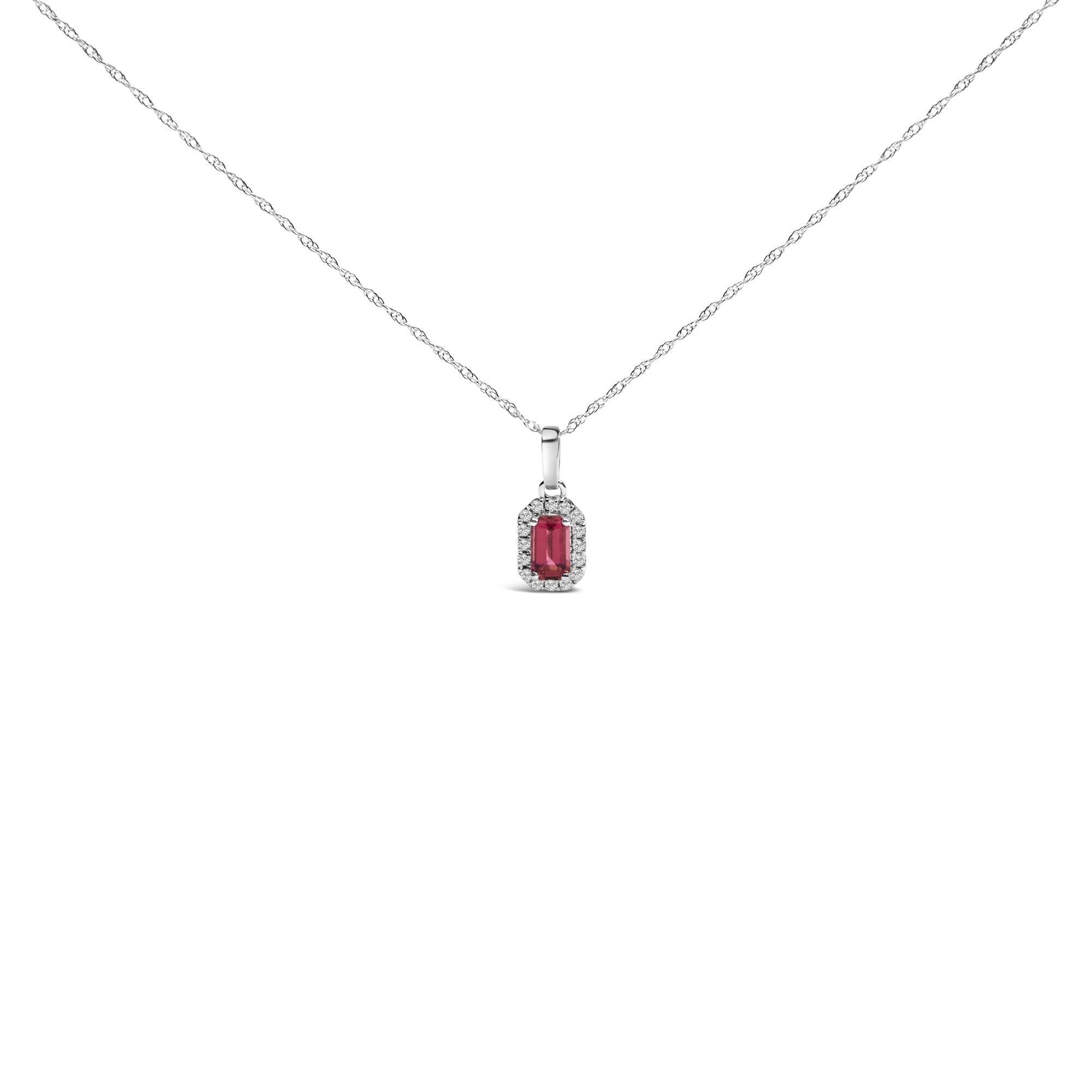 10K White Gold 5x3mm Gemstone and Diamond Accent Halo Octagonal Shape 18" Pendant Necklace (I-J Color, I1-I2 Clarity)-3