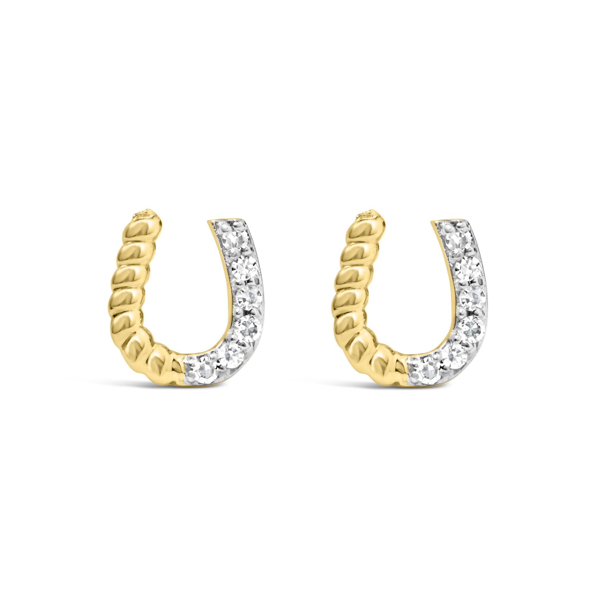 10K Yellow Gold 1/10 Cttw Braided Horseshoe Stud Earrings (H-I Color, SI1-SI2 Clarity)-0
