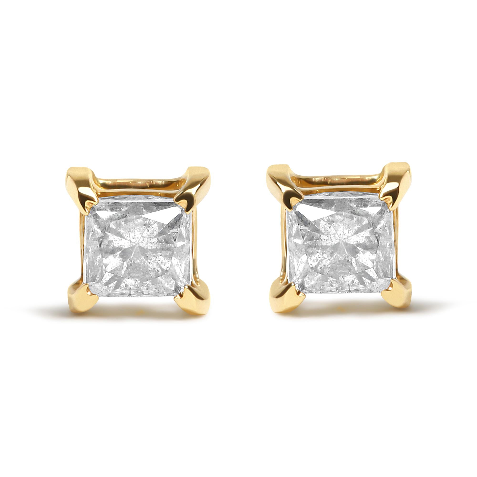 10K Yellow Gold 5/8 Cttw Princess Cut Diamond 4-Prong Solitaire Stud Earrings (J-K Color, I2-I3 Clarity)-0