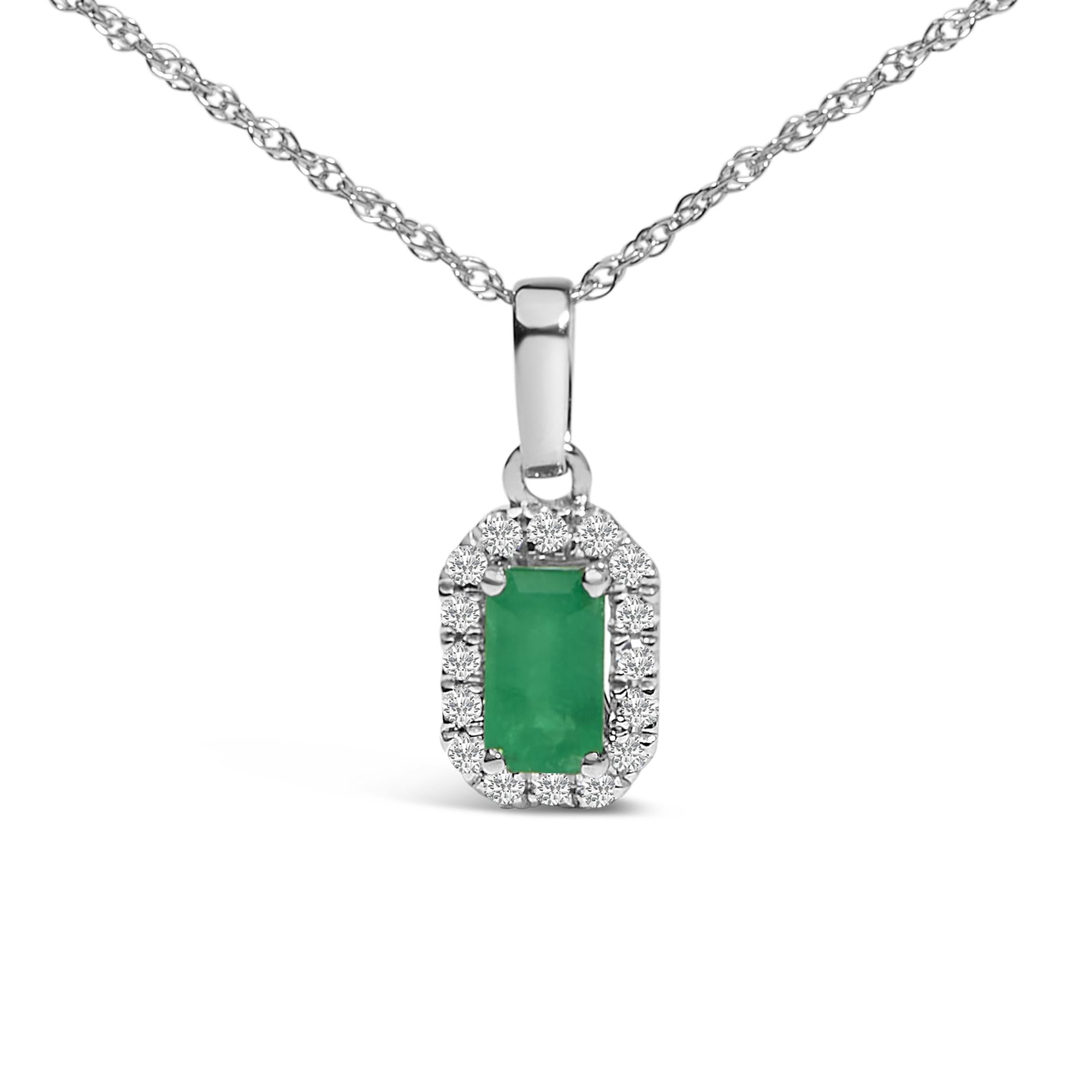 10K White Gold 5x3mm Gemstone and Diamond Accent Halo Octagonal Shape 18" Pendant Necklace (I-J Color, I1-I2 Clarity)-4