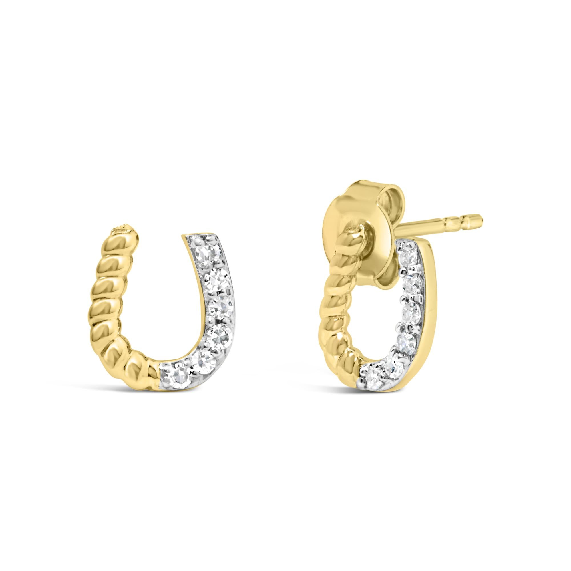 10K Yellow Gold 1/10 Cttw Braided Horseshoe Stud Earrings (H-I Color, SI1-SI2 Clarity)-1