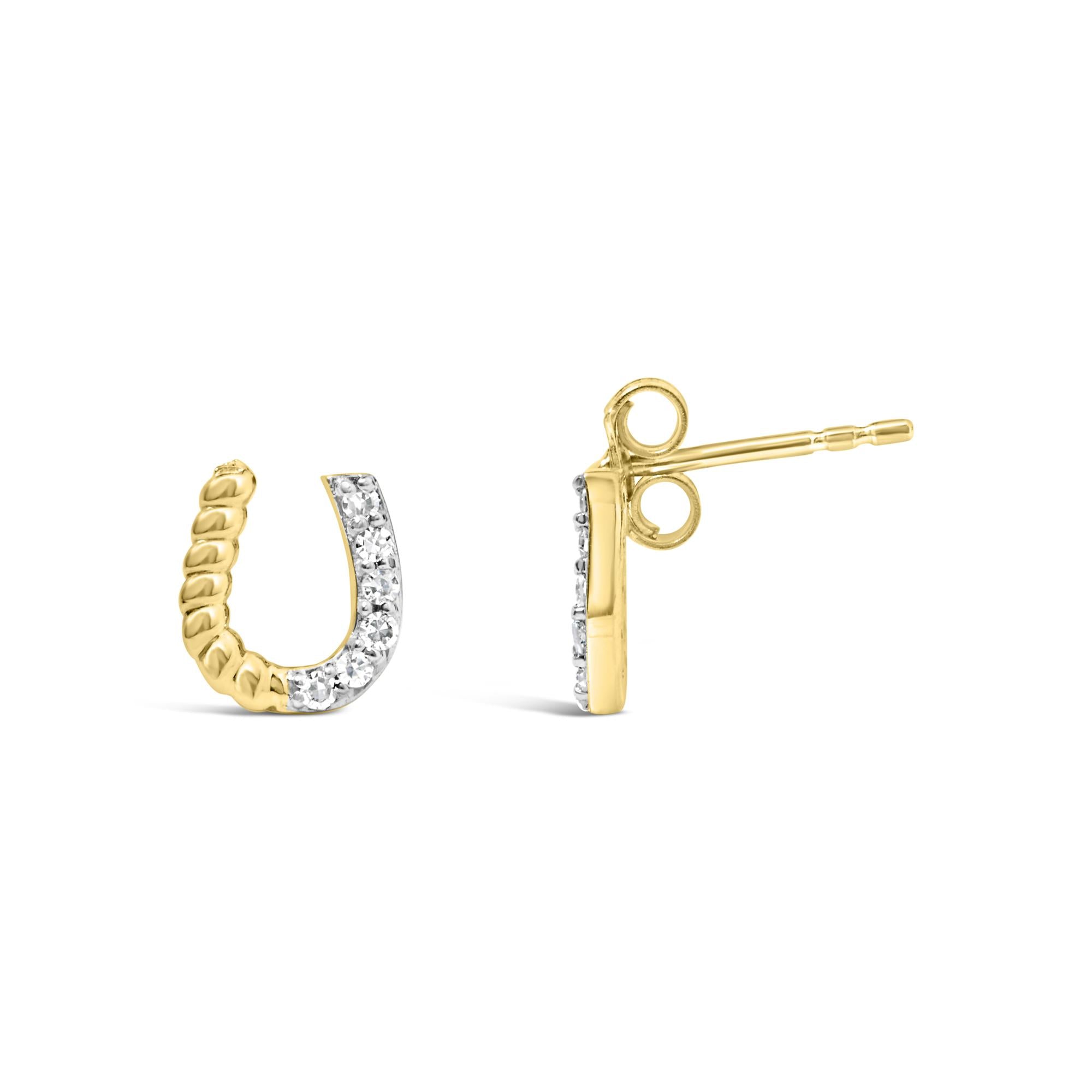 10K Yellow Gold 1/10 Cttw Braided Horseshoe Stud Earrings (H-I Color, SI1-SI2 Clarity)-2