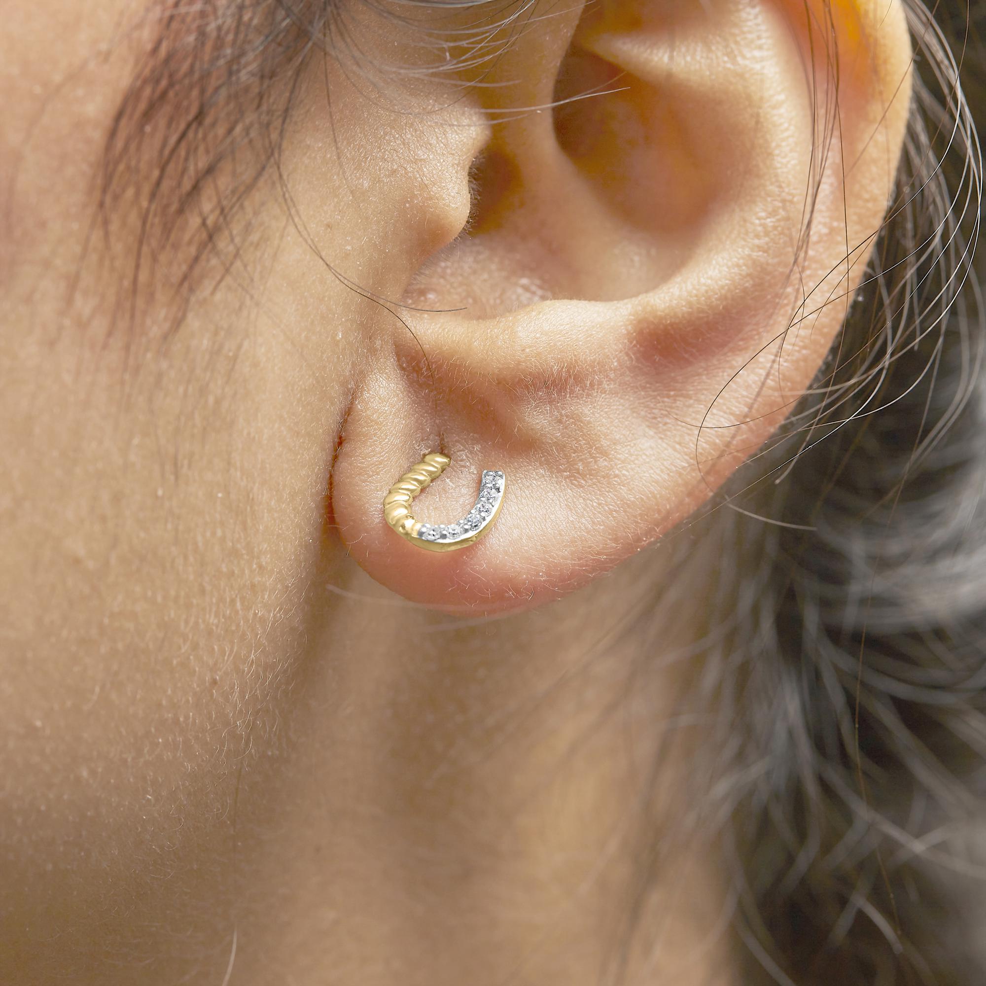 10K Yellow Gold 1/10 Cttw Braided Horseshoe Stud Earrings (H-I Color, SI1-SI2 Clarity)-3